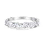 Art Deco Half Eternity Twisted Band Ring Round Simulated Cubic Zirconia 925 Sterling Silver