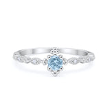 Petite Dainty Ring Round Simulated Aquamarine CZ 925 Sterling Silver