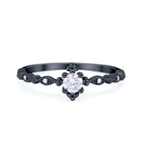 Petite Dainty Ring Round Black Tone, Simulated CZ 925 Sterling Silver