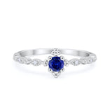 Petite Dainty Ring Round Simulated Blue Sapphire CZ 925 Sterling Silver