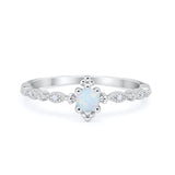Petite Dainty Ring Round Lab Created White Opal 925 Sterling Silver