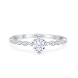 Petite Dainty Ring Round Simulated Cubic Zirconia 925 Sterling Silver