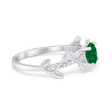 Floral Wedding Bridal Ring Simulated Green Emerald CZ 925 Sterling Silver