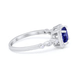 Halo Cushion Wedding Ring Bridal Simulated Blue Sapphire CZ 925 Sterling Silver