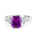 Celtic Engagement Ring Emerald Cut Simulated Amethyst CZ 925 Sterling Silver