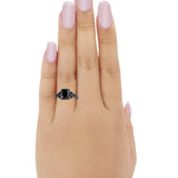 Celtic Engagement Ring Emerald Cut Black Tone, Simulated Black CZ 925 Sterling Silver
