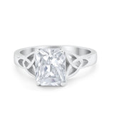 Celtic Engagement Ring Emerald Cut Simulated Cubic Zirconia 925 Sterling Silver