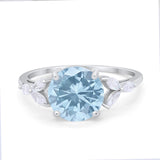 Large Stone Cocktail Art Deco Engagement Ring Simulated Aquamarine CZ 925 Sterling Silver