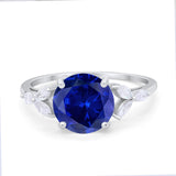 Large Stone Cocktail Art Deco Engagement Ring Simulated Blue Sapphire CZ 925 Sterling Silver