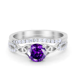 Celtic Wedding Ring Band Simulated Amethyst  CZ 925 Sterling Silver