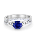 Celtic Wedding Ring Band Simulated Blue Sapphire CZ 925 Sterling Silver