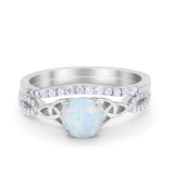 Celtic Wedding Piece Ring Band Lab Created White Opal 925 Sterling Silver
