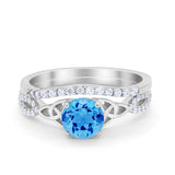 Celtic Wedding Piece Ring Band Simulated Blue Topaz CZ 925 Sterling Silver