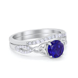 Celtic Wedding Ring Band Simulated Blue Sapphire CZ 925 Sterling Silver