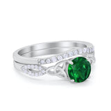 Celtic Wedding Piece Ring Band Simulated Green Emerald CZ 925 Sterling Silver