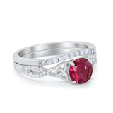 Celtic Wedding Ring Band Simulated Ruby CZ 925 Sterling Silver
