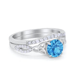 Celtic Wedding Piece Ring Band Simulated Blue Topaz CZ 925 Sterling Silver