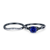 Celtic Wedding Ring Band Black Tone, Simulated Blue Sapphire CZ 925 Sterling Silver
