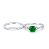 Celtic Wedding Piece Ring Band Simulated Green Emerald CZ 925 Sterling Silver