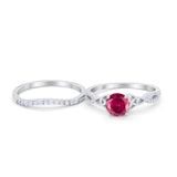 Celtic Wedding Ring Band Simulated Ruby CZ 925 Sterling Silver