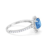 Halo Cushion Engagement Ring Simulated Blue Topaz CZ 925 Sterling Silver