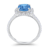 Halo Cushion Engagement Ring Simulated Blue Topaz CZ 925 Sterling Silver
