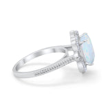 Halo Emerald Cut Engagement Ring Created White Opal 925 Sterling Silver