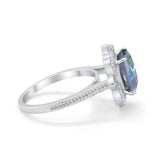 Halo Emerald Cut Engagement Ring Simulated Rainbow CZ 925 Sterling Silver