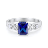 Wedding Ring Emerald Cut Round Simulated Blue Sapphire CZ 925 Sterling Silver