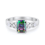 Wedding Ring Emerald Cut Simulated Rainbow CZ 925 Sterling Silver