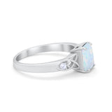 Wedding Ring Emerald Cut Round Lab Created White Opal 925 Sterling Silver