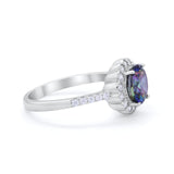Art Deco Engagement Ring Vintage Style Round Simulated Rainbow CZ 925 Sterling Silver