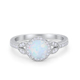 Art Deco Wedding Ring Halo Created White Opal 925 Sterling Silver