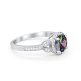 Art Deco Wedding Ring Halo Simulated Rainbow CZ 925 Sterling Silver