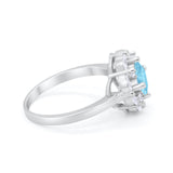 Art Deco Engagement Ring Princess Cut Simulated Aquamarine CZ 925 Sterling Silver