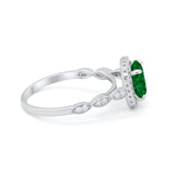Halo Wedding Ring Round Simulated Green Emerald CZ 925 Sterling Silver