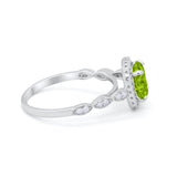 Halo Wedding Ring Round Simulated Peridot CZ 925 Sterling Silver