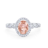 Art Deco Wedding Halo Ring Oval Simulated Morganite  CZ 925 Sterling Silver
