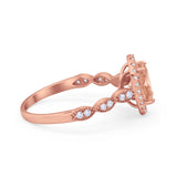 Art Deco Wedding Halo Ring Oval Rose Tone, Simulated Morganite CZ 925 Sterling Silver