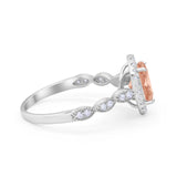 Art Deco Wedding Halo Ring Oval Simulated Morganite  CZ 925 Sterling Silver