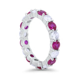 Alternating Wedding Band Ring Round Eternity Simulated Ruby CZ 925 Sterling Silver