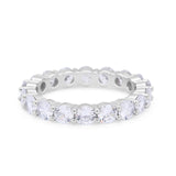 Alternating Wedding Band Ring Round Eternity Simulated Cubic Zirconia 925 Sterling Silver