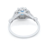 Halo Vintage Style Engagement Ring Simulated Aquamarine CZ 925 Sterling Silver