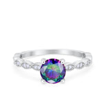 Vintage Style Wedding Bridal Ring Simulated Rainbow CZ 925 Sterling Silver
