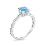 Vintage Style Wedding Bridal Ring Simulated Aquamarine CZ 925 Sterling Silver