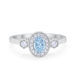 Oval Vintage Style Engagement Ring Simulated Aquamarine CZ 925 Sterling Silver