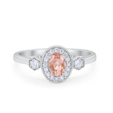Oval Vintage Style Wedding Ring Simulated Morganite CZ 925 Sterling Silver