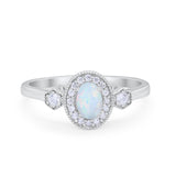 Oval Vintage Style Engagement Ring Lab Created White Opal 925 Sterling Silver