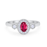 Art Deco Oval Wedding Ring Simulated Ruby CZ 925 Sterling Silver