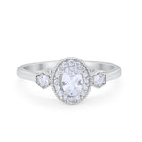Oval Art Deco Engagement Ring Round Simulated CZ 925 Sterling Silver